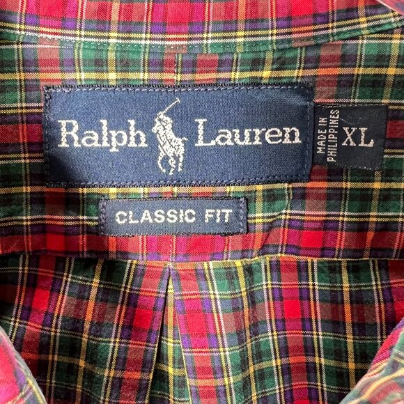 Ralph Lauren Mens XL Classic Fit Red Green Plaid Button-Down Shirt Long Sleeve - Picture 5 of 10